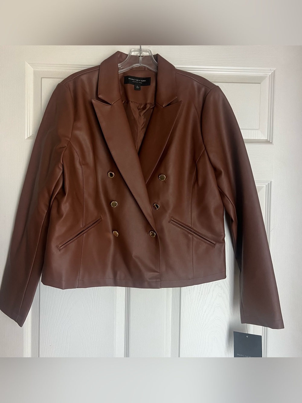 Marc Jacobs Brown Faux Leather Double-Breasted Blazer